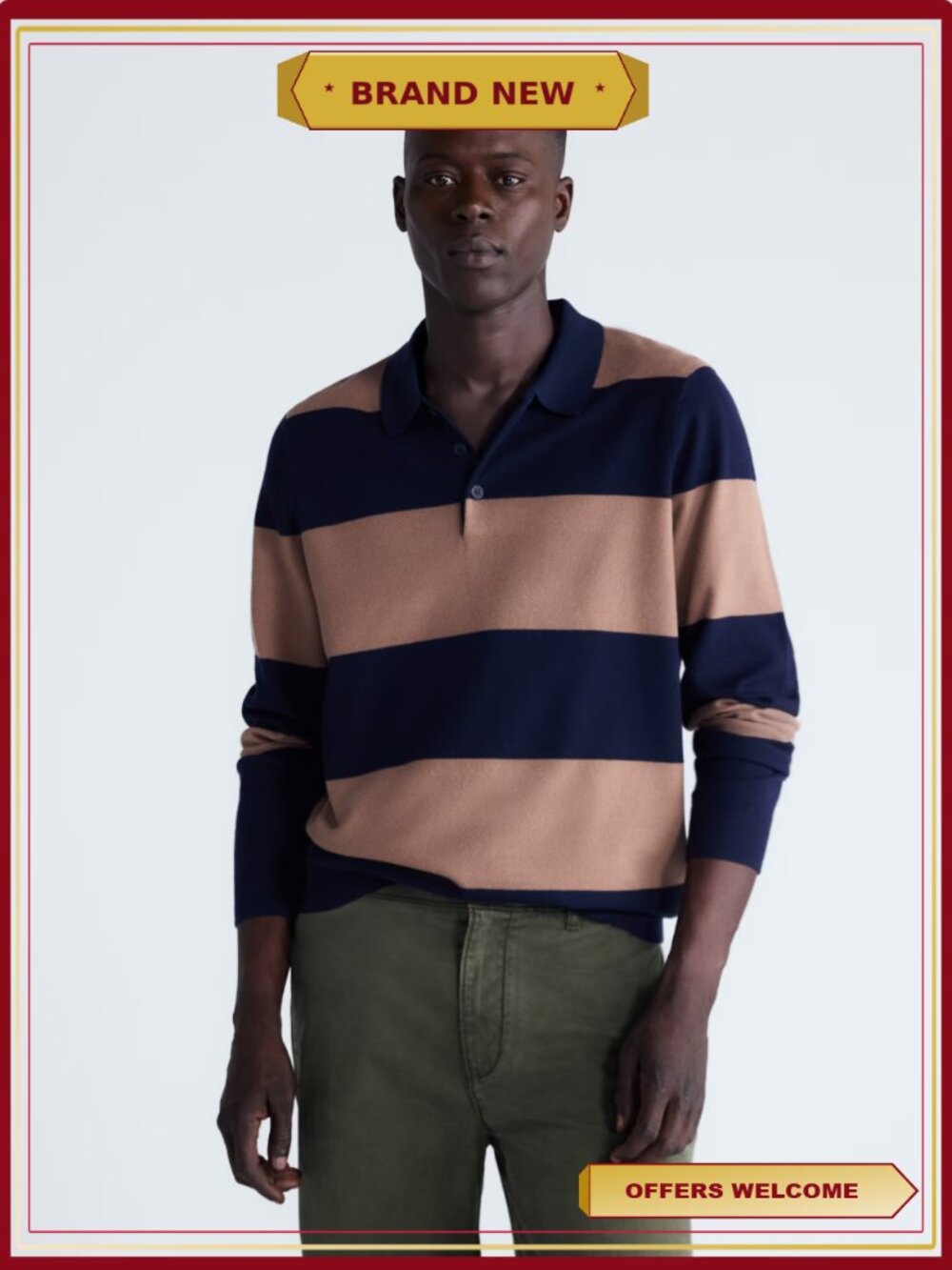 Men's Striped Rugby Sweater Cozy Yarn Long Sleeve